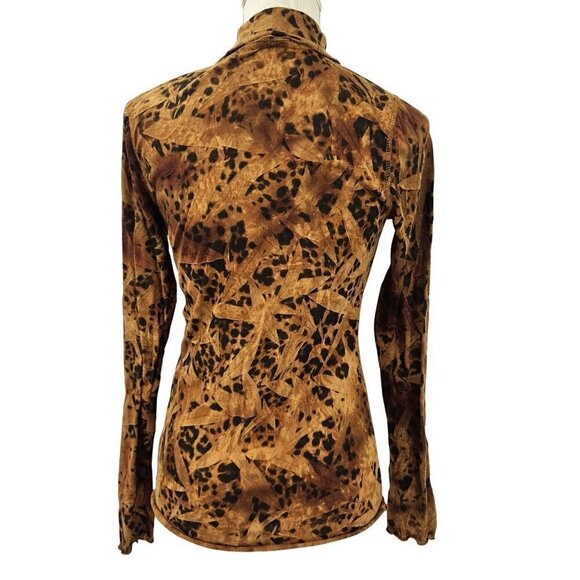 Sno Skins Leopard Print Turtleneck Top Brown Women's XS Slim Preppy Lounge Wear - Picture 3 of 7